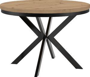 Okrągły rozkładany stół do jadalni ENDIK z ramą pierścieniową i metalowymi nogami, średnica: 90/190 cm, kolor: dąb Artisan/czarny