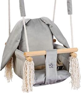 Love Gifts® Drewniana huśtawka dla niemowląt, wysokiej jakości i odpowiednia jako huśtawka wewnętrzna, może być montowana na suficie i na framudze drzwi, szary królik, wyprodukowana w UE