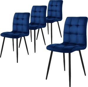 Zestaw 4 krzeseł do jadalni ML-Design z oparciem, ciemnoniebieskie, wykonane z aksamitu