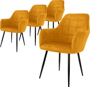 ML-Design zestaw 4 krzeseł do jadalni z oparciem i podłokietnikami, musztardowy żółty, krzesło kuchenne z aksamitnym pokryciem, tapicerowane krzesło z metalowymi nogami