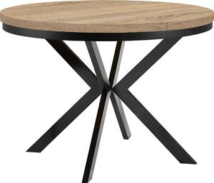 Okrągły rozkładany stół do jadalni ENDIK z ramą pierścieniową i metalowymi nogami, średnica: 100 / 150 cm, kolor: dąb sonoma / czarny