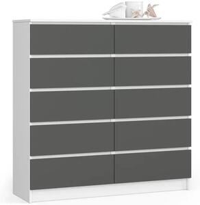 Komoda do salonu, sypialni, STILO, 10 szuflad, 120x40x121 cm, biel, grafit szary, mat | TYLETEGOTU