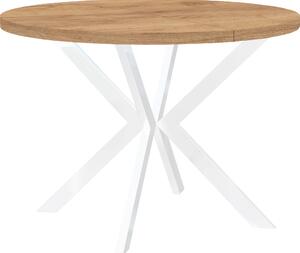 Okrągły rozkładany stół do jadalni, ENDIK, z metalowymi nogami, styl loft, industrialny, średnica: 100 / 200 cm, kolor: Oak Craft Gold / White
