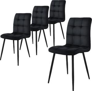 Zestaw 4 krzeseł do jadalni ML-Design z oparciem, czarne, wykonane z aksamitu