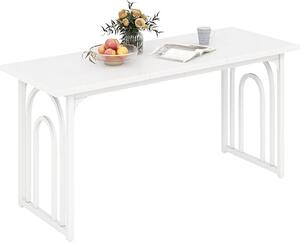 Stół do jadalni dla 6-8 osób, prostokątny stół kuchenny o długości 160 cm z solidnymi metalowymi nogami, nowoczesny drewniany stół do kuchni, salonu, biały