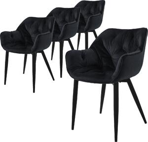 Zestaw 4 krzeseł do jadalni ML-Design z oparciem, czarne, wykonane z aksamitu