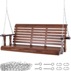 SucceBuy 1,6 m drewniana huśtawka werandowa, huśtawka ogrodowa na patio, ulepszona nośność 400 kg, solidna huśtawka z łańcuchami do użytku na zewnątrz, brązowa