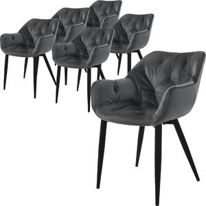 Zestaw 6 krzeseł do jadalni ML-Design z oparciem, antracytowe, wykonane z aksamitu
