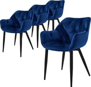 Zestaw 4 krzeseł do jadalni ML-Design z oparciem, ciemnoniebieskie, wykonane z aksamitu