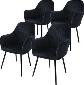 Zestaw 4 krzeseł do jadalni ML-Design z oparciem, czarne, wykonane z aksamitu
