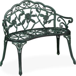 Ławka ogrodowa Relaxdays, 2-osobowa, na taras lub balkon, aluminium i żeliwo, wys. x szer. x gł.: 79 x 99 x 56 cm, ławka, czarno-zielona