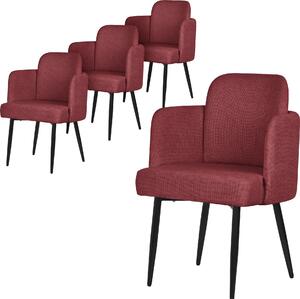 ML-Design zestaw 4 krzeseł do jadalni czerwone krzesło kuchenne z podłokietnikiem i rattanowym oparciem tapicerowane krzesło z metalowymi nogami ergonomiczne