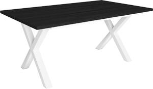 Happyment stół jadalniany Nilo - Prostokątny - 4 do 6 osób - Lite drewno - Rama X biała - Czarne skrzydło stołu - 170x90x75cm