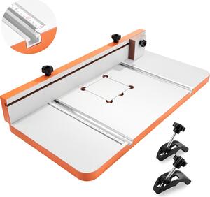 Stół VEVOR do wiertarki słupowej, stół wiertarski 605 x 300 mm, z regulowanym ogranicznikiem i blokiem ograniczającym, rowkami teowymi, blatem MDF, skalą, wspornikiem dla kilku zacisków i imadeł