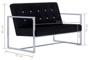Sofa 2-osobowa z podÅokietnikami, czarna, chrom i aksamit