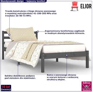 Szare drewniane łóżko z zagłowkiem 90x200 cm - Lenar 3X