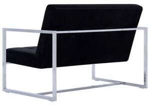 Sofa 2-osobowa z podÅokietnikami, czarna, chrom i aksamit