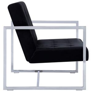 Sofa 2-osobowa z podÅokietnikami, czarna, chrom i aksamit
