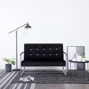 Sofa 2-osobowa z podÅokietnikami, czarna, chrom i aksamit