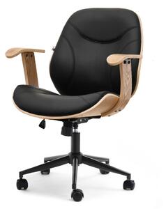 Fotel biurowy z drewnem ray dąb - czarna ekoskóra czarna noga