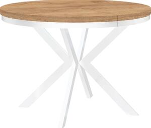 Okrągły rozkładany stół do jadalni ENDIK z ramą pierścieniową i metalowymi nogami, średnica: 100 / 150 cm, kolor: dąb craft złoty / biały