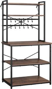 Półka kuchenna SucceBuy z prętem wspierającym w kształcie litery X (800 x 400 x 1618 mm) i 12 haczykami w kształcie litery S, dwupoziomowa półka, półka mikrofalowa na naczynia, miski i metalowe butelki na przyprawy