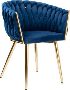 Krzesło Welurowe Plecione Cofton Gold Velvet Granatowy