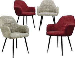 ECD Germany Zestaw 4 krzeseł do jadalni z oparciem, bordowy/oliwkowy, z mikrofibry