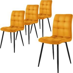 Zestaw 4 krzeseł do jadalni ML-Design z oparciem, musztardowe, wykonane z aksamitu