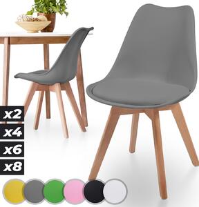 MIADOMODO® Krzesła do jadalni zestaw 2, 4, 6, 8 - tapicerowane z poduszką na siedzisko, wykonane z tworzywa sztucznego i litego drewna, do wyboru kolory - krzesło kuchenne, krzesła (2, szare)