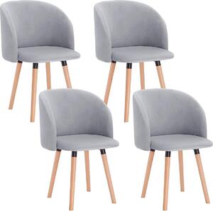 Zestaw krzeseł do jadalni Happyment 4x - Aksamitna szarość - Z podłokietnikiem - Ergonomiczne - Drewno i metal - Wysokość 47 cm