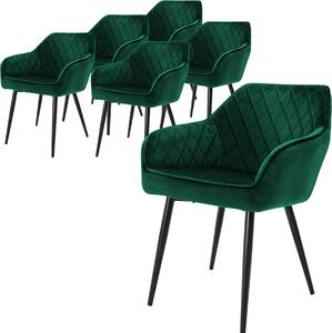 ML-Design zestaw 6 krzeseł do jadalni z podłokietnikami i oparciem, ciemnozielone, krzesło kuchenne z aksamitnym obiciem, tapicerowane krzesło z metalowymi nogami
