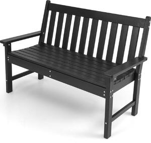Ławka ogrodowa dla 2 osób, plastikowa ławka parkowa z wysokim oparciem, ławka zewnętrzna, odporna na warunki atmosferyczne, do ogrodu, na taras, 132 x 65 x 91 cm (czarna)