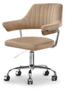 Beżowe krzesło obrotowe do biurka merlin welur podstawa chrom