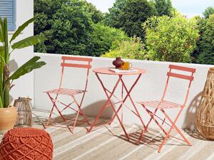Metalowy zestaw mebli balkonowych 2 krzesła stolik ogród taras koralowy Fiori Beliani