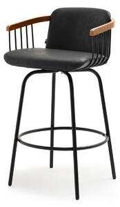 Krzesło barowe czarne 66 skóra antic eko drewno orzech nogi z metalu