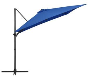 Parasol wiszący z LED i stalowym słupkiem 250x250 cm, niebieski