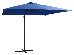 Parasol wiszący z LED i stalowym słupkiem 250x250 cm, niebieski