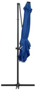 Parasol wiszący z LED i stalowym słupkiem 250x250 cm, niebieski