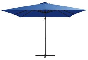 Parasol wiszący z LED i stalowym słupkiem 250x250 cm, niebieski