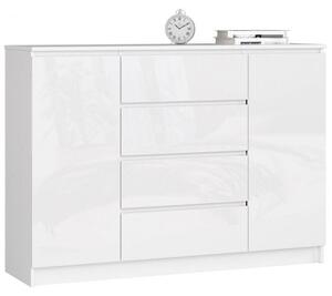 Komoda do sypialni, 4 szuflady, półki, CANTO, 140x40x99 cm, biel, połysk | TYLETEGOTU