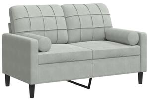 Sofa 2-osobowa z poduszkami, jasnoszara, 120 cm, aksamit