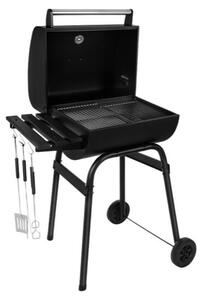 Grill ogrodowy na węgiel drzewny z pokrywą, termometrem i akcesoriami
