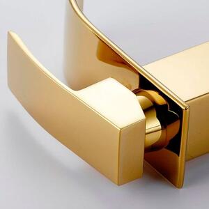 Gold Square - złota wysoka bateria umywalkowa kaskada