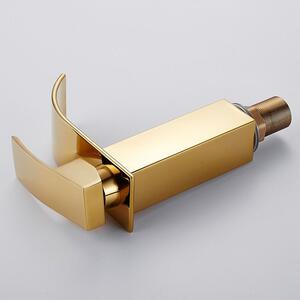 Gold Square - złota niska bateria umywalkowa kaskada