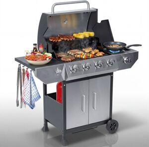 Grill gazowy ogrodowy Berdsen BD-896 żeliwny ruszt z pokrywą mocny 4+1 palniki termometr