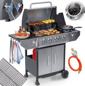 Grill gazowy ogrodowy Berdsen BD-896 żeliwny ruszt z pokrywą mocny 4+1 palniki termometr