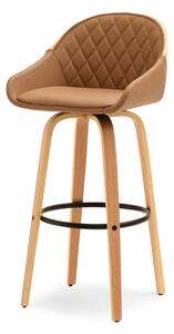Dębowe krzesło barowe z pikowaniem obracane 72 beż skóra eko drewno