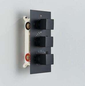 Black Square - czarna podtynkowa bateria prysznicowa z termostatem (dwufunkcyjna deszczownica)
