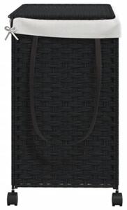 Kosz na pranie z kółkami, czarny, 60x35x60,5 cm, rattan